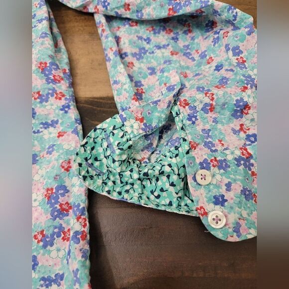 Talbots Casual Long Sleeve Button Down Shirt Floral Blue Women's Plus Size 2X - Picture 5 of 7